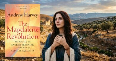 A cinematic depiction of Mary Magdalene holding a sacred jar against a sun-drenched Galilean landscape, inspired by Andrew Harvey's book The Magdalene Revolution.