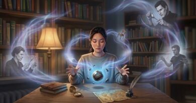 Een sfeervolle illustratie van een vrouw in diepe concentratie die een object laat zweven, met visuele verwijzingen naar telekinese in de geschiedenis en popcultuur.