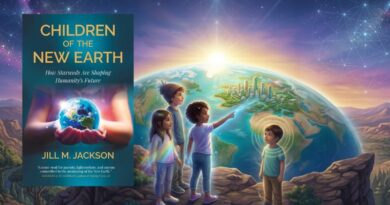 A group of diverse starseed children standing on a cliffside looking at a glowing earth under a starry sky, representing spiritual evolution and the new earth.